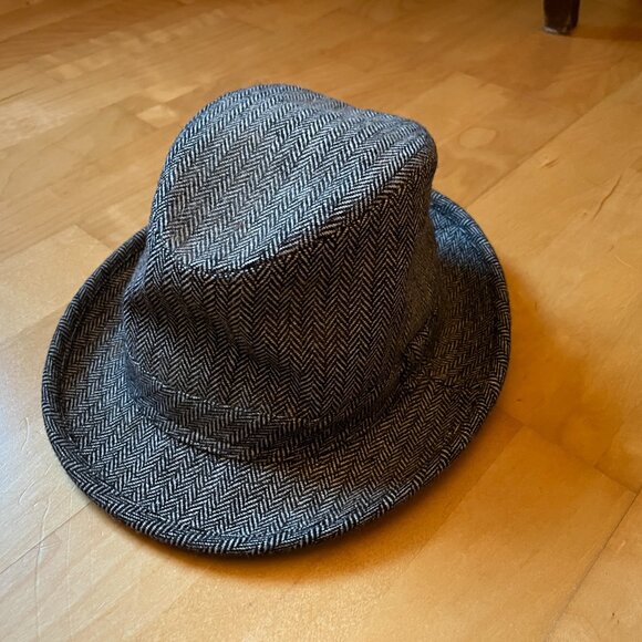 Black & White Herringbone Tweed Fedora Adult Small - Picture 2 of 10